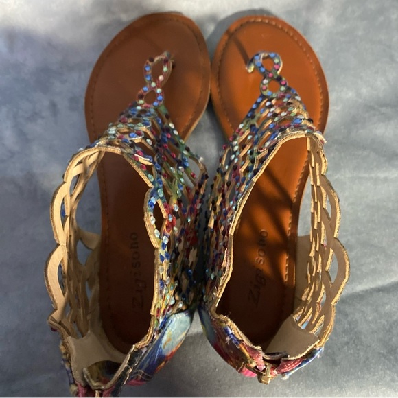 Zigi Soho MELAA Pink Multicolour FX Sandals Size 8.5 Rhinestone Gladiator Thong - Picture 5 of 9